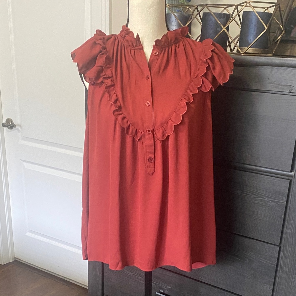 Max Studio Red Ruffled Blouse